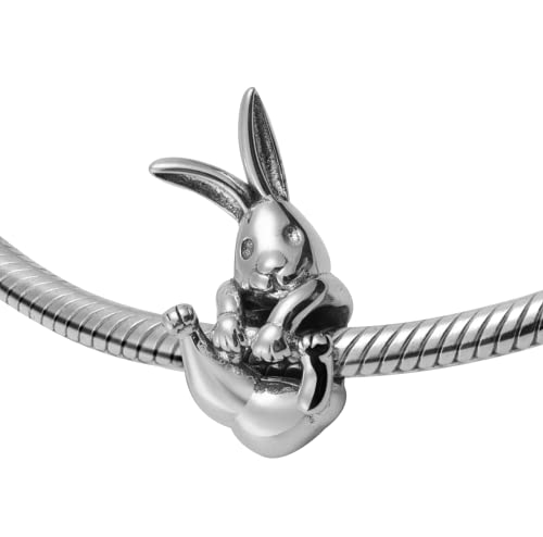 Jack Rabbit Easter Bunny 925 Sterling Silver Charm Bead For Pandora & Similar Charm Bracelets or Necklaces