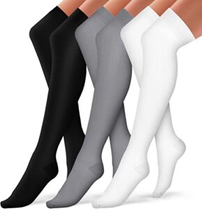 bluemaple thigh high compression socks for women and men circulation(3 pairs) over the knee-best support for running,travel (large-x-large, assorted)