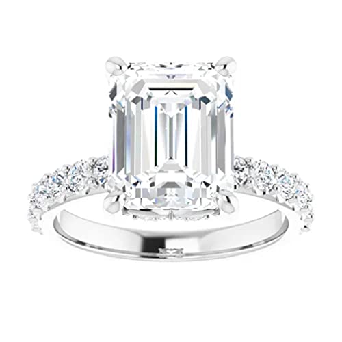 JEWELERYIUM 3 CT Moissanite Emerald Engagement Ring and Wedding Ring Bridal Set in Sterling Silver, colorless Moissanite, VVS1 Clarity, Sizes 4 to 11, Prong Set for Her (10)