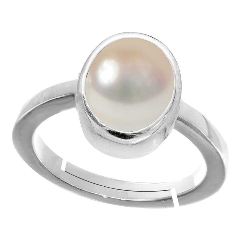 HARSHALI GEMS 92.5 Sterling Silver Adjustable Ring With Natural Certified 4.00 To 11.00Ct Pearl (Moti),Pearl Ring For Unisex