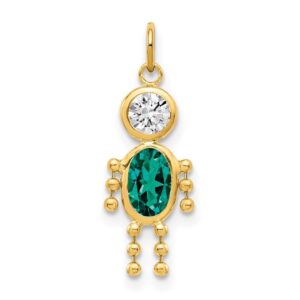 Auriga Fine Jewelry 10K Yellow Gold May Boy Birthstone Charm Pendant for Women (L- 0.79 Inch, W- 0.4 Inch)