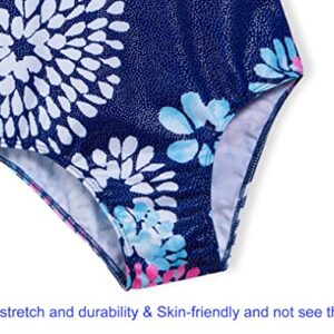 Domusgo Girls Gymnastics Leotards Shiny Round Flowers Blue One-Piece Kids Dance Sleeveless Tank (7/8 Years)