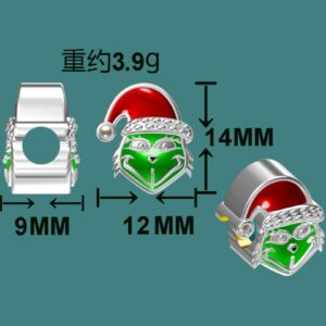 Mischievous Monster Stole Christmas Green Red 925 Sterling Silver Charm Bead For Pandora & Similar Charm Bracelets or Necklaces