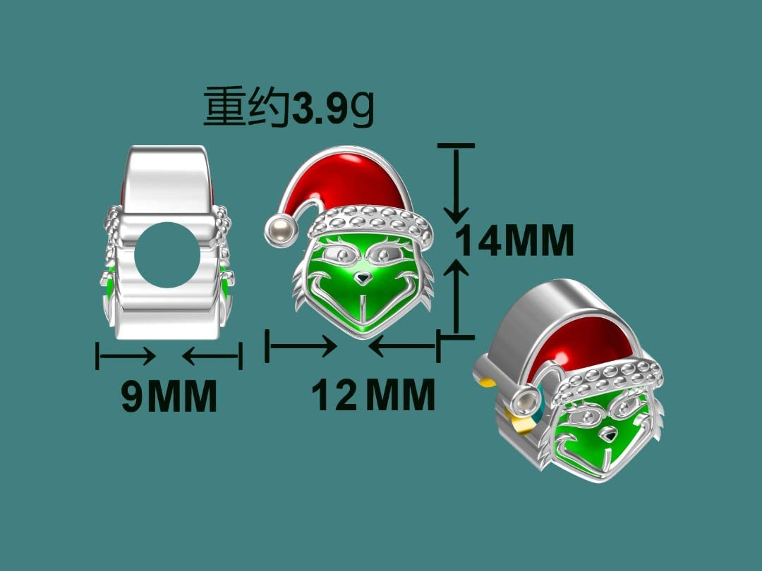 Mischievous Monster Stole Christmas Green Red 925 Sterling Silver Charm Bead For Pandora & Similar Charm Bracelets or Necklaces