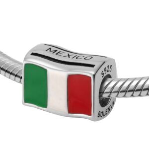 Flags Travel Country 925 Sterling Silver Charm Bead For Pandora & Similar Charm Bracelets or Necklaces (Mexico)