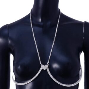 Rhinestone Chest Bracket Bra Chain Body Jewelry Heart Bikini Breast Body Chain for Women