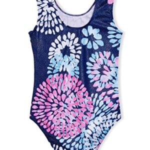 Domusgo Girls Gymnastics Leotards Shiny Round Flowers Blue One-Piece Kids Dance Sleeveless Tank (7/8 Years)