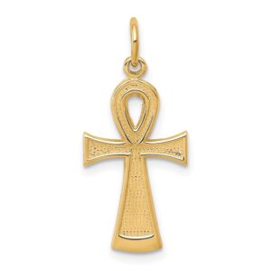 Auriga Fine Jewelry 10k Yellow Gold Flat-Backed Ankh Egyptian Cross Pendant (L- 27 mm, W- 13 mm) Gift for Women