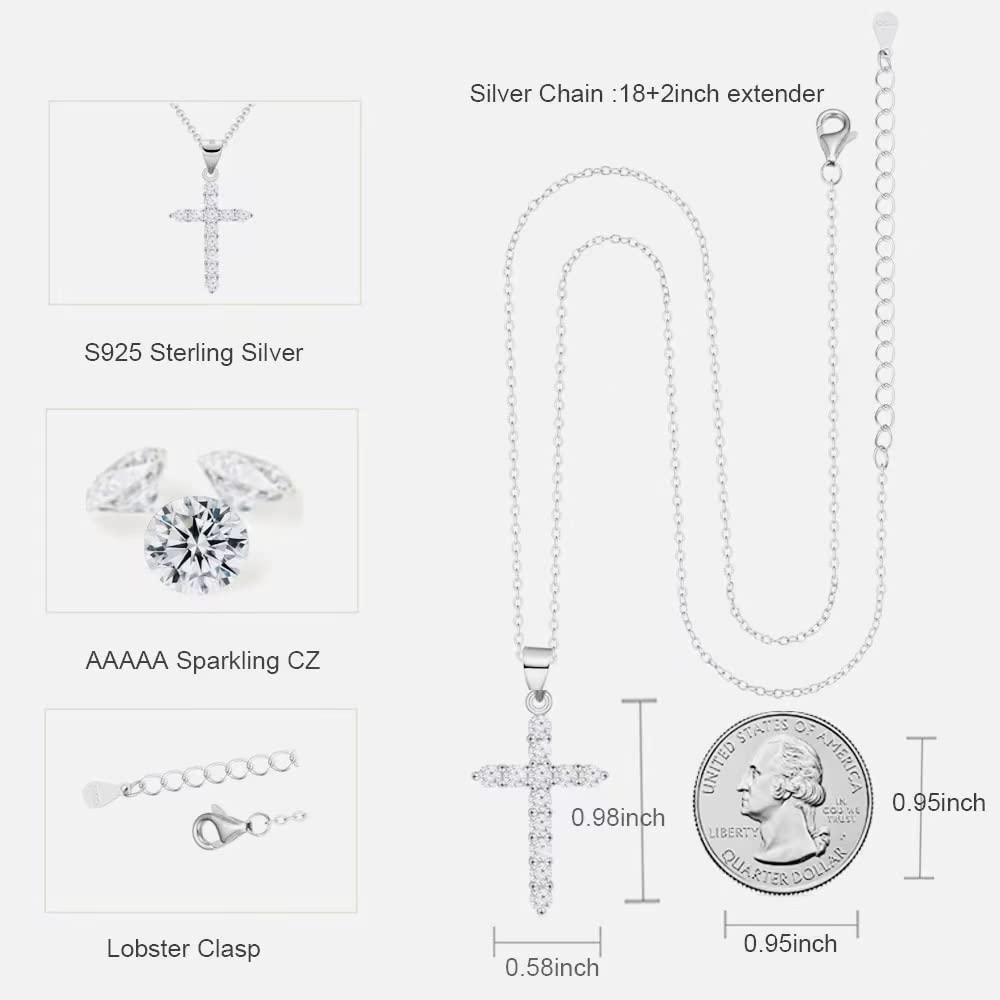 Silver Cross Necklaces for Women Diamond Cross Necklace for Women Silver,925 Sterling Silver Cross Pendant Small Dainty CZ Cross Necklace Faith Necklace Jewelry Gifts for Women