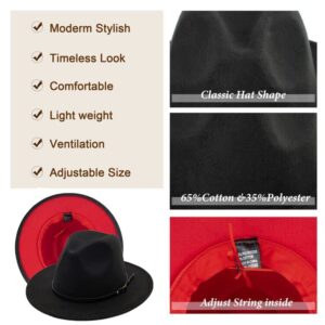 Red Bottom Fedora Hats for Men Women - Classic Black Red Panama Hat Wide Brim Two Tone Jazz Gentleman Hat