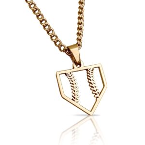 home plate pendant with chain necklace - 14k gold plated stainless steel - baseball softball