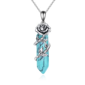 CRMAD Turquoise Necklace for Women Sterling Silver Quartz Healing Stone Crystal Pendant Mothers Day Jewelry Gifts