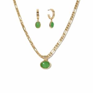 Moonffay Sage Green Jewelry Set for Women,Plated 18k Gold Jewerly Set,Natural Stone Pendant Necklace And Earrings Set Mothers Day Gift for Mom