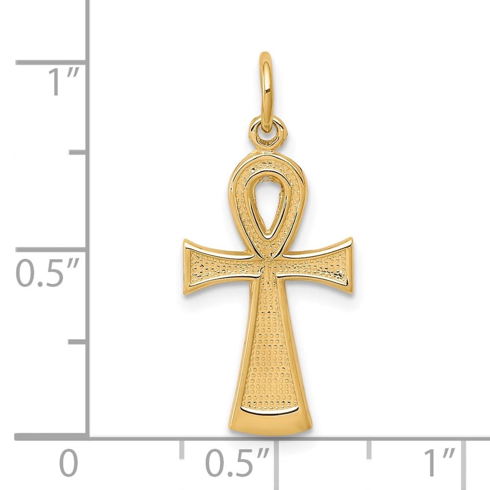 Auriga Fine Jewelry 10k Yellow Gold Flat-Backed Ankh Egyptian Cross Pendant (L- 27 mm, W- 13 mm) Gift for Women