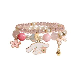 Cinnamoroll Crystal Beads Bracelet Set Cute Cartoon Elastic Beaded Pearl Anime Bracelets for Women Bff