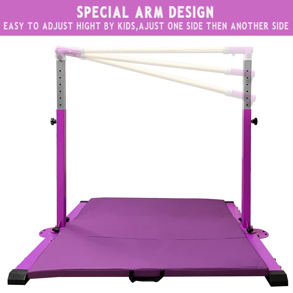 GBVUGY Gymnastics Kip Bar with Mat for Home Indoor Training,Horizontal Bar for Kids Girls Junior,Adjustable Arms from 3' - 5' Gym Equipment,1-4 Levels,300lbs Weight Capacity