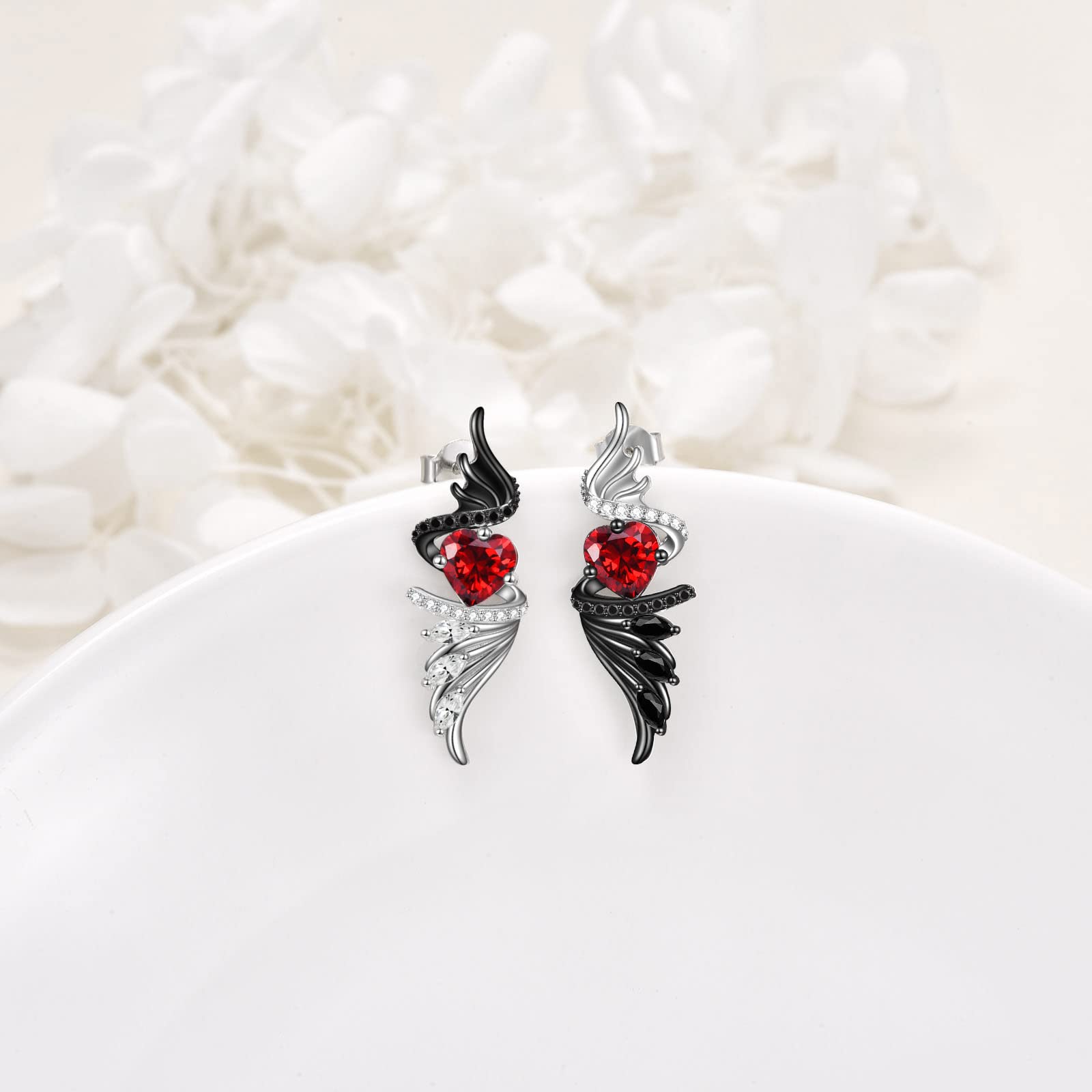 Angel Devil Earrings Sterling Silver Demon Angel Wings Black and White Drop Earrings Birthday Valentine's Day Jewelry Gifts for Women