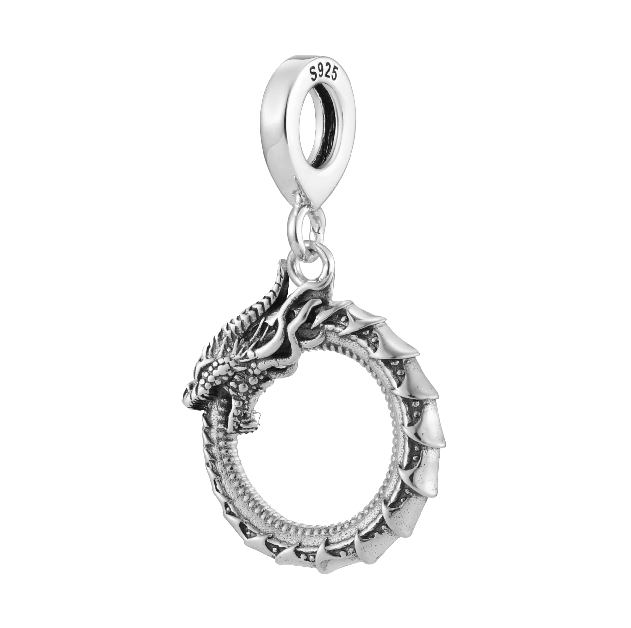 Infinity Dragon Circle Ouroboros 925 Sterling Silver Charm Bead For Pandora & Similar Charm Bracelets or Necklaces