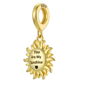 You Are My Sunshine Gold Sun 925 Sterling Silver Charm Bead For Pandora & Similar Charm Bracelets or Necklaces