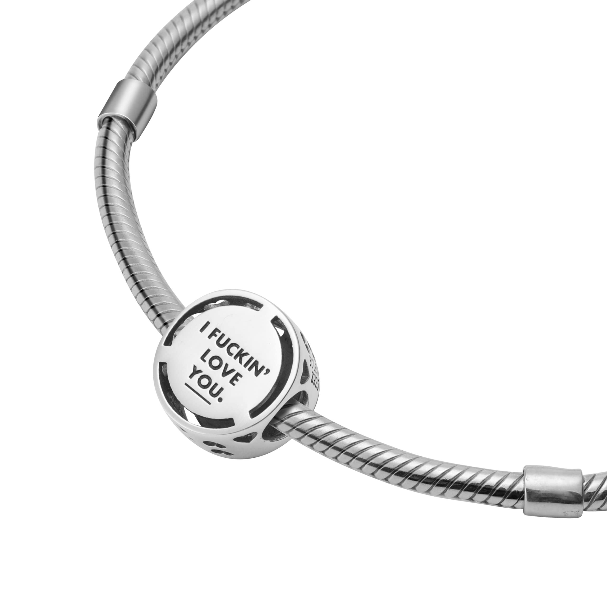 Inspirational Words Symbols God Love 925 Sterling Silver Charm Bead For Pandora & Similar Charm Bracelets or Necklaces (I Fuckin' Love You)