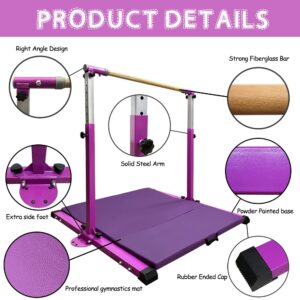 GBVUGY Gymnastics Kip Bar with Mat for Home Indoor Training,Horizontal Bar for Kids Girls Junior,Adjustable Arms from 3' - 5' Gym Equipment,1-4 Levels,300lbs Weight Capacity