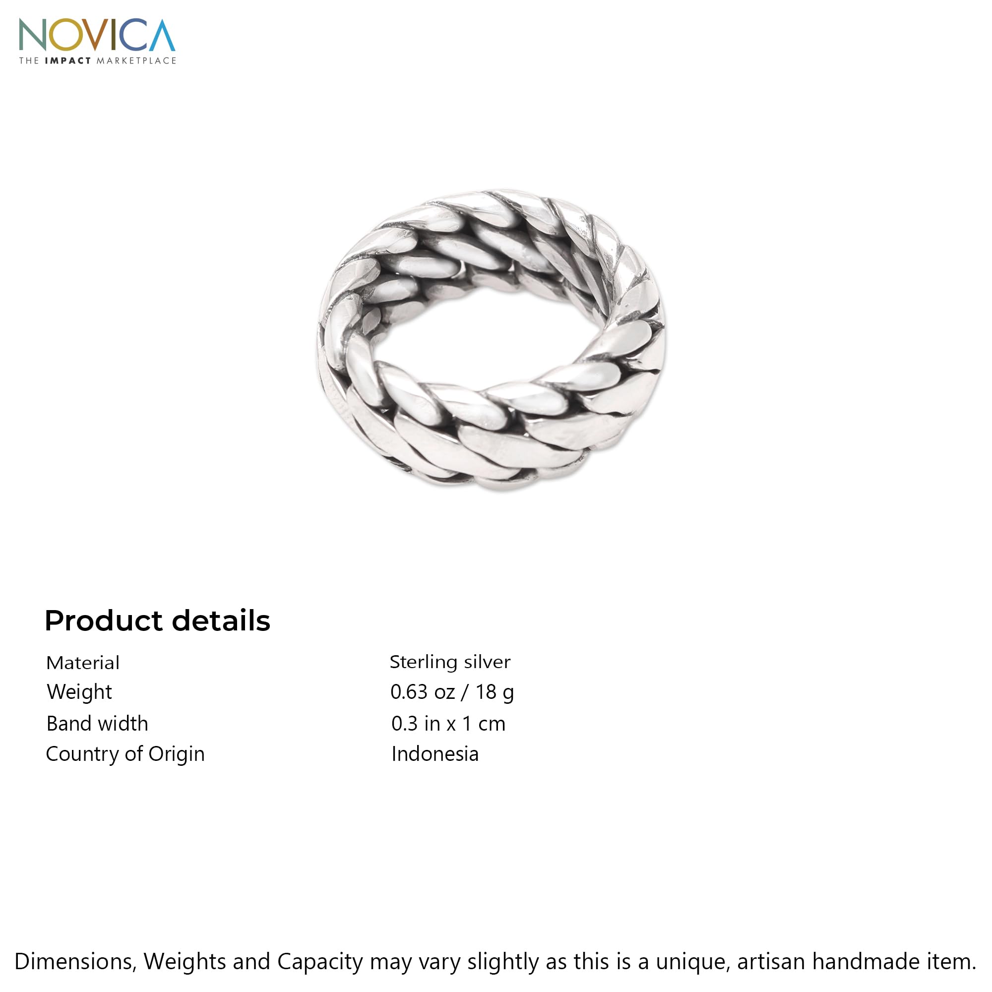 NOVICA Artisan Handmade Men's .925 Sterling Silver Ring Band No Stone Indonesia [10 mm W] 'Sanca Kembang Python'