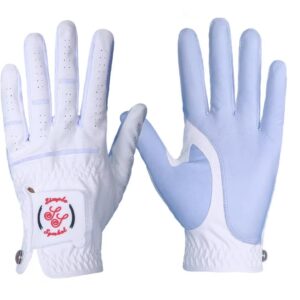 Men's Golf Glove Colorful Cabretta Leather And Synthetic Leather,Three Pack（Left is Wear on Left Hand,Right is Wear on Right Hand）Four Colors To Choose From Navy Blue/Sky/Red/Coffee(Sky,L,Left)