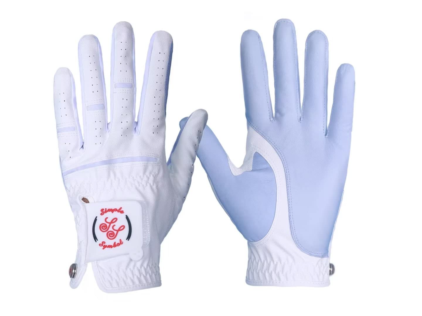 Men's Golf Glove Colorful Cabretta Leather And Synthetic Leather,Three Pack（Left is Wear on Left Hand,Right is Wear on Right Hand）Four Colors To Choose From Navy Blue/Sky/Red/Coffee(Sky,L,Left)