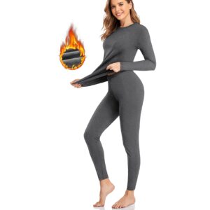 simiya thermal underwear set for women long johns with fleece lined long sleeves base layer set top bottom grey