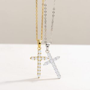 Silver Cross Necklaces for Women Diamond Cross Necklace for Women Silver,925 Sterling Silver Cross Pendant Small Dainty CZ Cross Necklace Faith Necklace Jewelry Gifts for Women