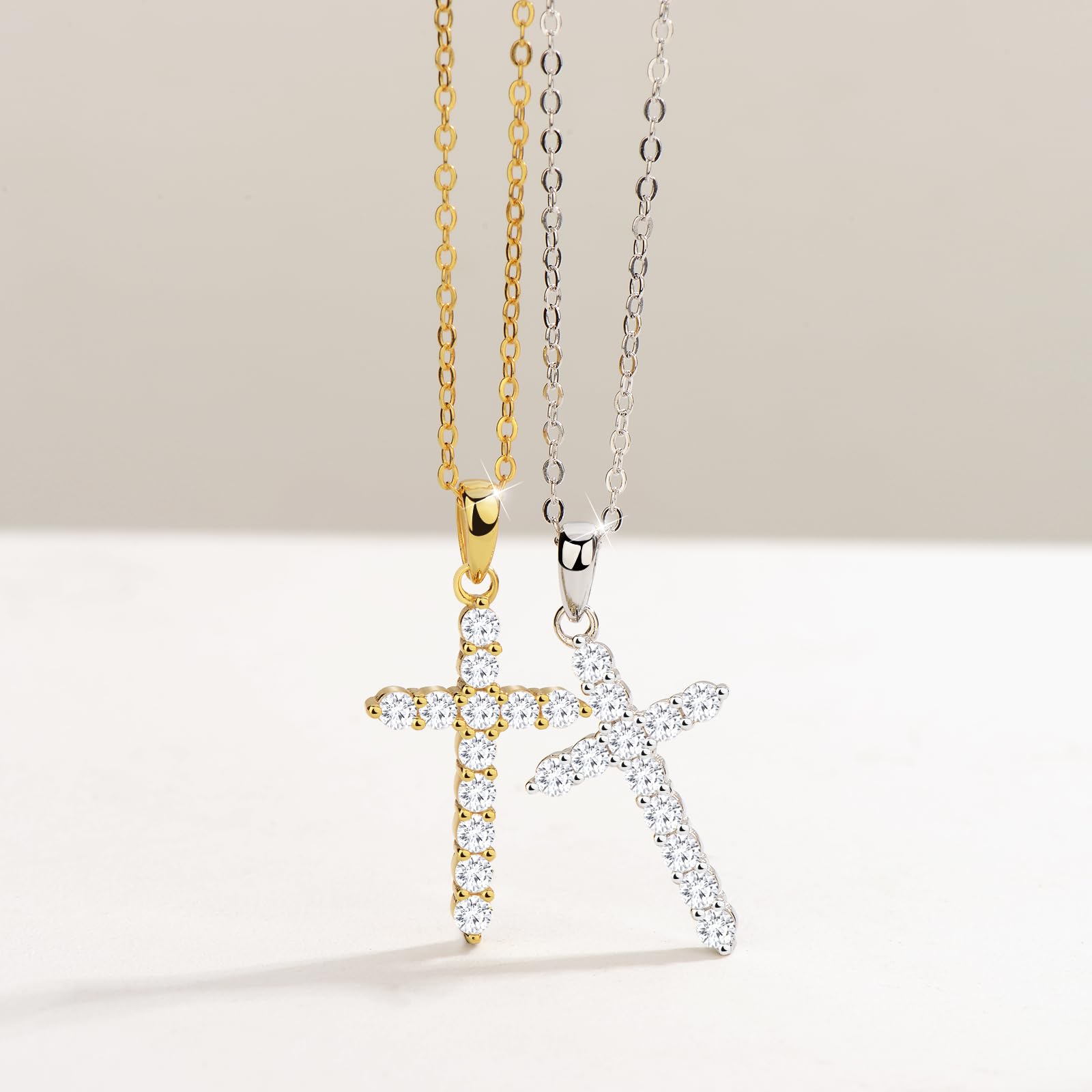 Silver Cross Necklaces for Women Diamond Cross Necklace for Women Silver,925 Sterling Silver Cross Pendant Small Dainty CZ Cross Necklace Faith Necklace Jewelry Gifts for Women