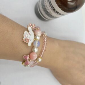 Cinnamoroll Crystal Beads Bracelet Set Cute Cartoon Elastic Beaded Pearl Anime Bracelets for Women Bff