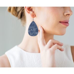 Vosach Denim Leather Teardrop Earrings Vintage Denim Stitching Fold Art Faux Leather Water Drop Earrings Jewelry For Women Friends Wedding