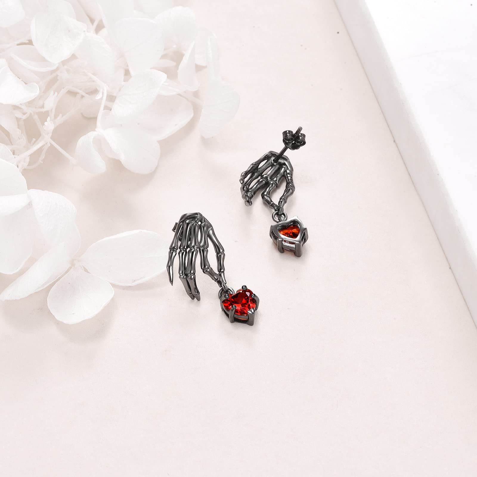 Skull Earrings Sterling Silver Skeleton Hand Drop Earrings Gothic Skull Valentine's Day Jewelry Gifts for Women