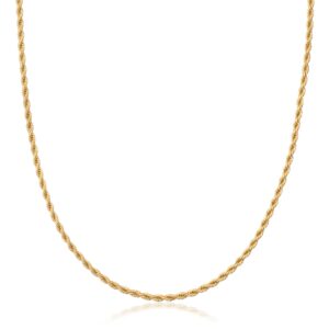 barzel 18k gold plated rope chain necklace - made in brazil (2 milimeter, 22 inches)