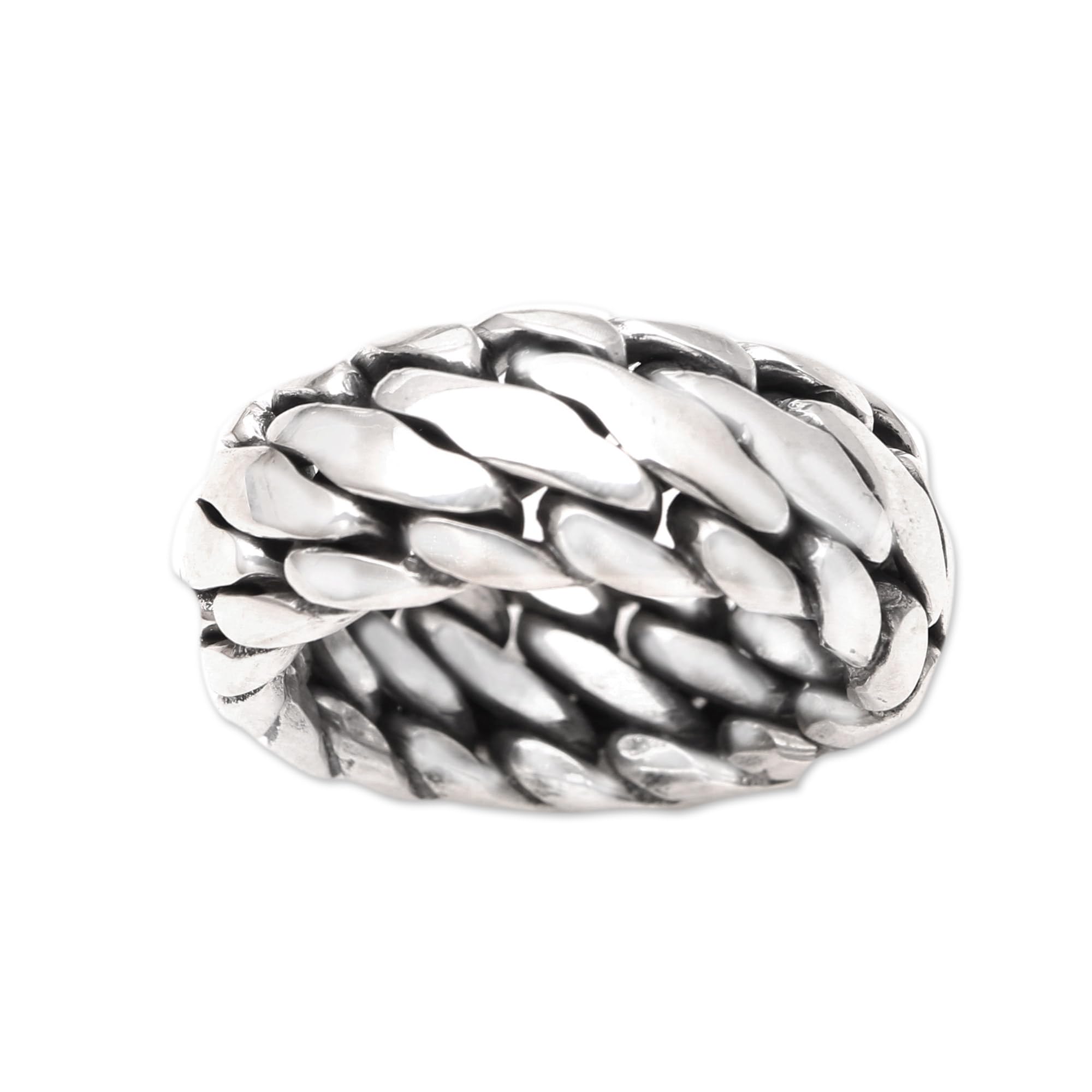 NOVICA Artisan Handmade Men's .925 Sterling Silver Ring Band No Stone Indonesia [10 mm W] 'Sanca Kembang Python'