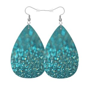 vosach teal glitter fashion faux leather earrings turquoise shiny fragments wedding teardrop earrings jewelry for women friends bridal