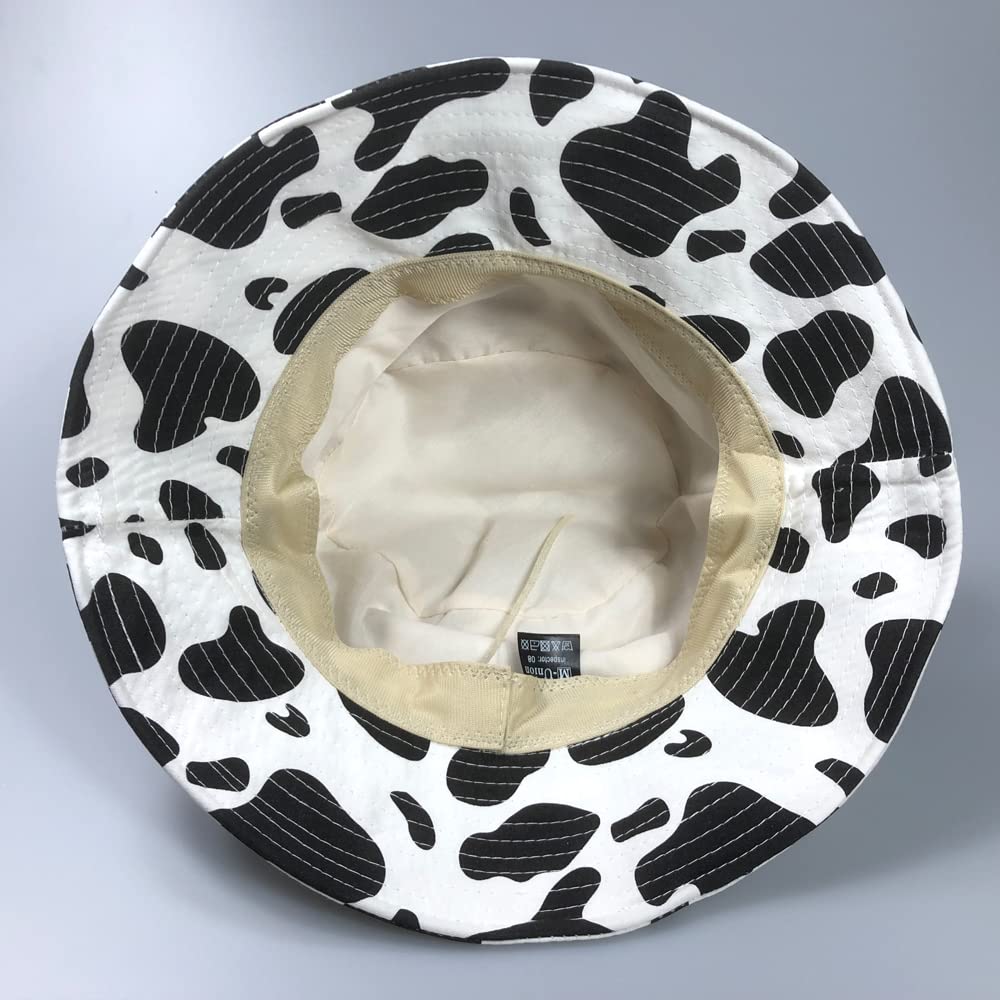 Cow Print Bucket Hat with Ears Horn Cute Animal Hats Cow Earrings for Women Black White