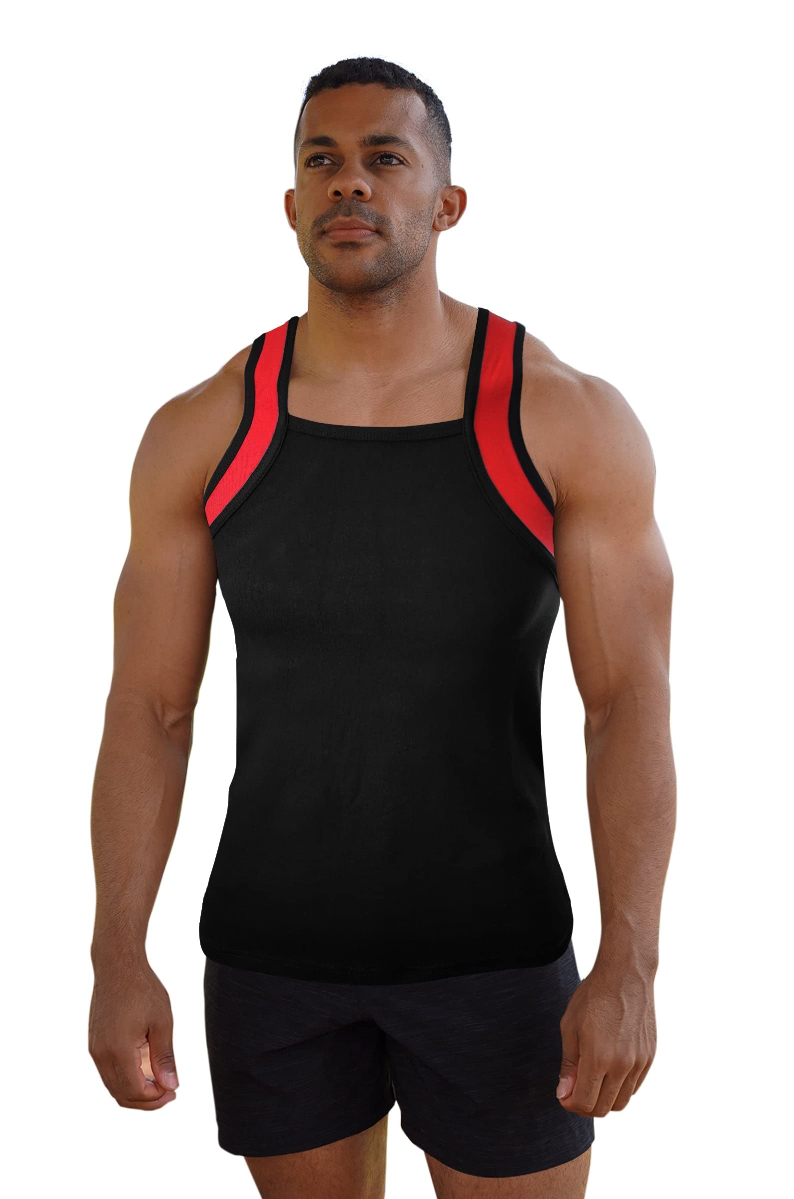 Different Touch Men Athletic Style Square Cut Tank Top X-Large Black W/Red