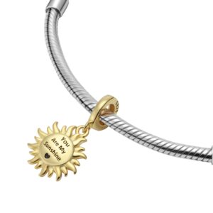 You Are My Sunshine Gold Sun 925 Sterling Silver Charm Bead For Pandora & Similar Charm Bracelets or Necklaces