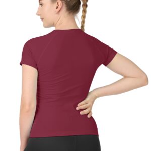 MathCat Workout Shirts for Women,Workout Tops for Women Short Sleeve,Yoga T Shirts for Women,Breathable Athletic Gym Shirts Burgundy