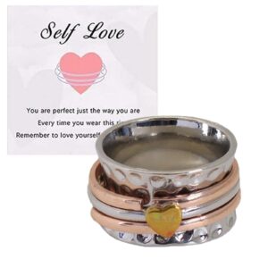 bopbisga self love spinner heart ring - plain hammered spinner band rings, self love heart spinner ring, fashion heart rings rotating anxiety relief ring gifts for women (10)