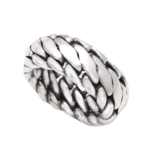 NOVICA Artisan Handmade Men's .925 Sterling Silver Ring Band No Stone Indonesia [10 mm W] 'Sanca Kembang Python'