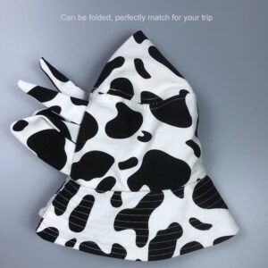 Cow Print Bucket Hat with Ears Horn Cute Animal Hats Cow Earrings for Women Black White