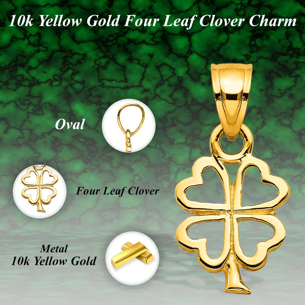 Auriga Fine Jewelry 10K Yellow Gold Four Leaf Clover Charm Pendant for Women (L- 0.6 Inch, W- 0.63 Inch)