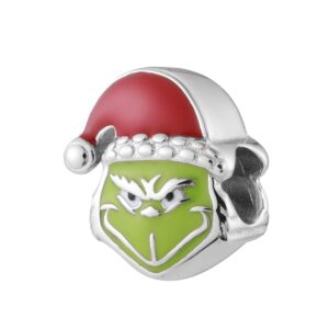 Mischievous Monster Stole Christmas Green Red 925 Sterling Silver Charm Bead For Pandora & Similar Charm Bracelets or Necklaces