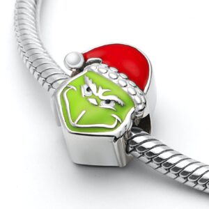 Mischievous Monster Stole Christmas Green Red 925 Sterling Silver Charm Bead For Pandora & Similar Charm Bracelets or Necklaces