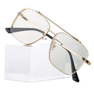 breaksun aviator sunglasses - vintage diamond cutting, gradient lens - gold frame, clear lens