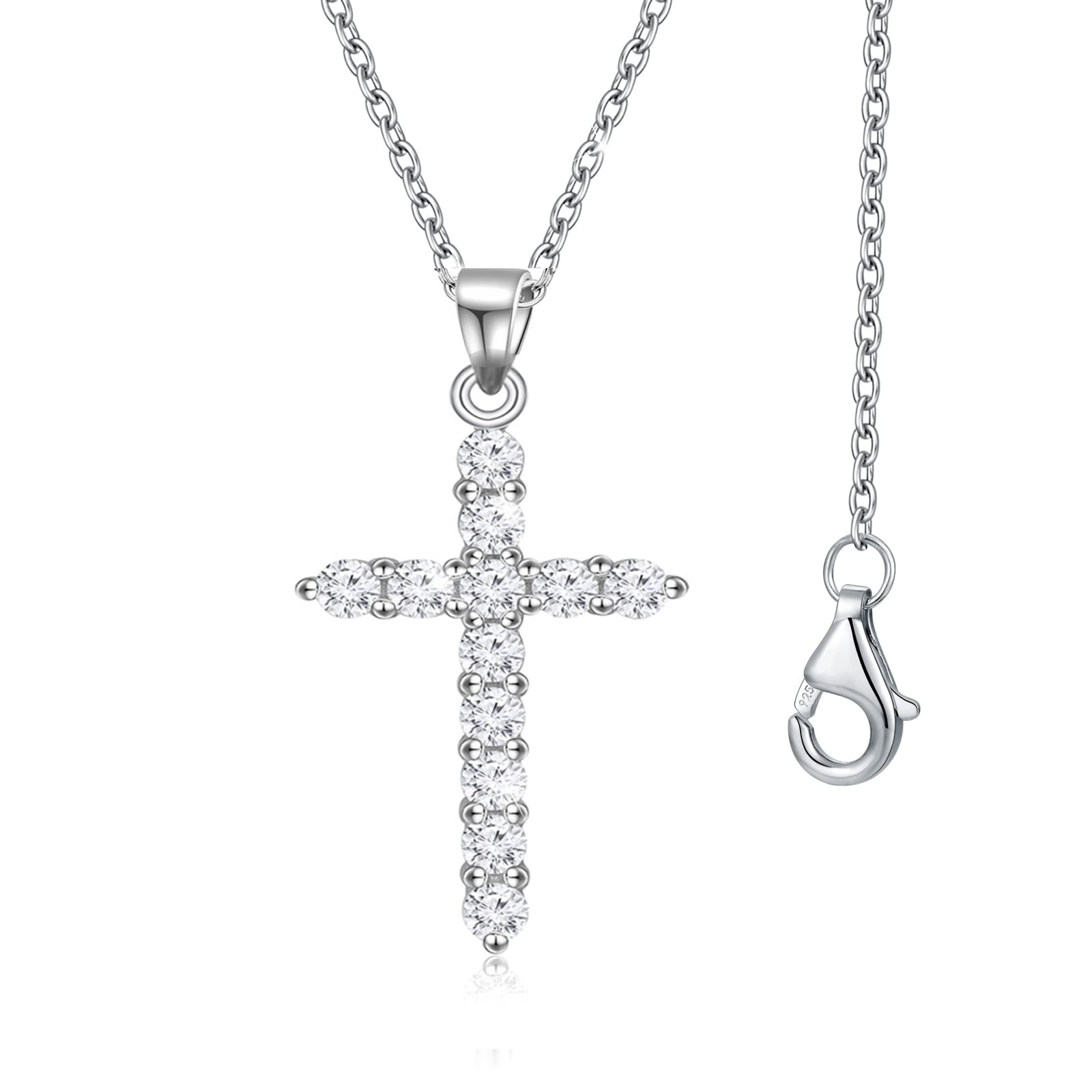 Silver Cross Necklaces for Women Diamond Cross Necklace for Women Silver,925 Sterling Silver Cross Pendant Small Dainty CZ Cross Necklace Faith Necklace Jewelry Gifts for Women