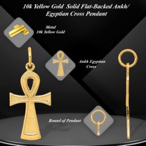 Auriga Fine Jewelry 10k Yellow Gold Flat-Backed Ankh Egyptian Cross Pendant (L- 27 mm, W- 13 mm) Gift for Women